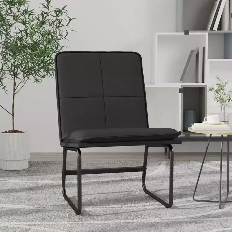 vidaXL Lounge Chair - Black Faux Leather, Metal & Plywood Single Seat Armless Accent Chair for Living Room