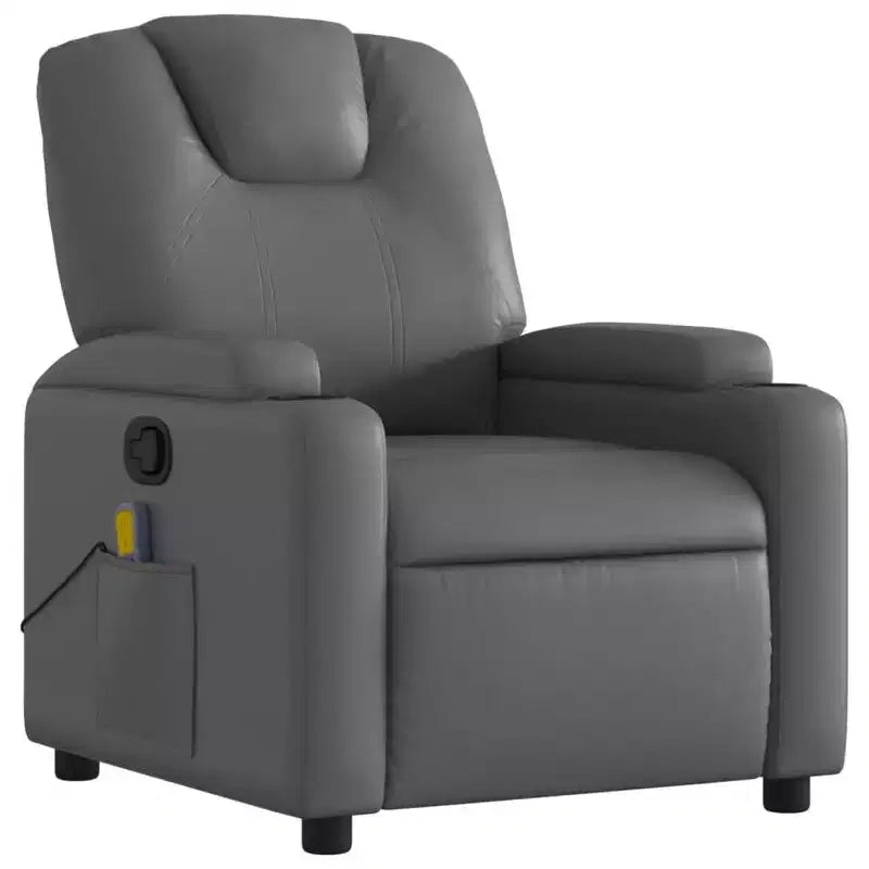 vidaXL Grey Massage Recliner Chair Faux Leather, Metal, Plywood Single