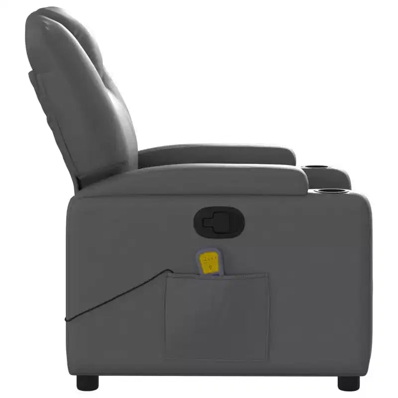 vidaXL Grey Massage Recliner Chair Faux Leather, Metal, Plywood Single