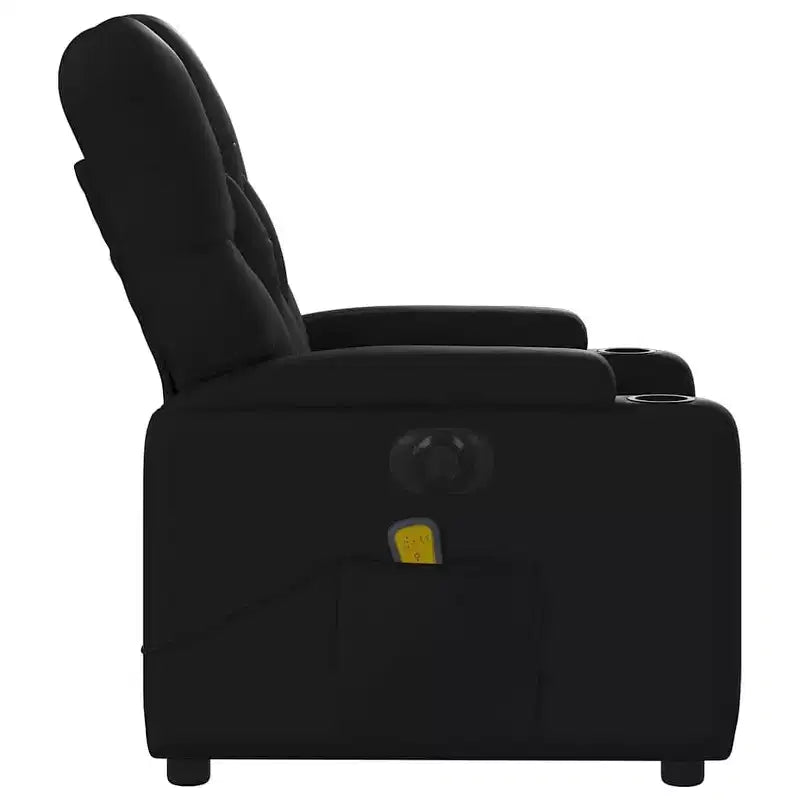 vidaXL Black Electric Massage Recliner Chair - Faux Leather, Motorized Adjusting Lounge Armchair with Vibration Massage, Cup Holders, Side Pocket