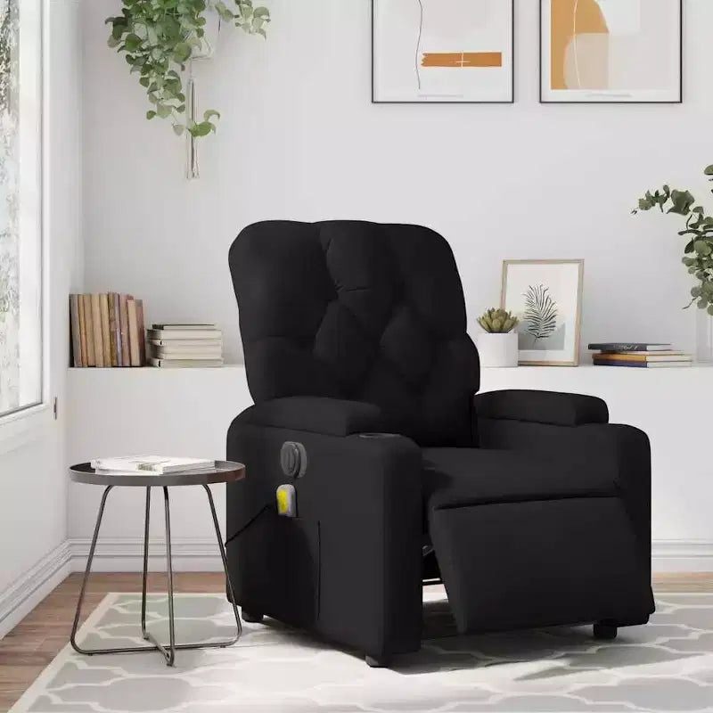 vidaXL Black Electric Massage Recliner Chair - Faux Leather, Motorized Adjusting Lounge Armchair with Vibration Massage, Cup Holders, Side Pocket