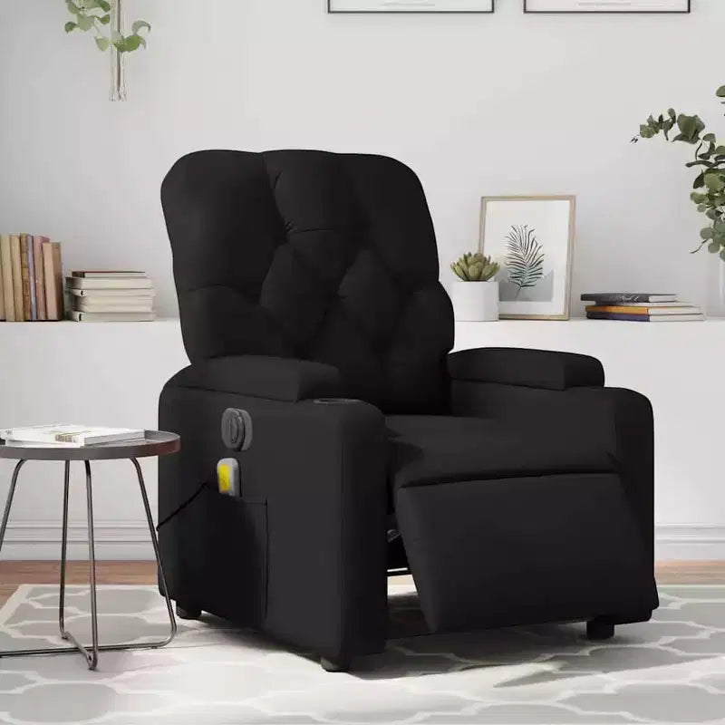 vidaXL Black Electric Massage Recliner Chair - Faux Leather, Motorized Adjusting Lounge Armchair with Vibration Massage, Cup Holders, Side Pocket
