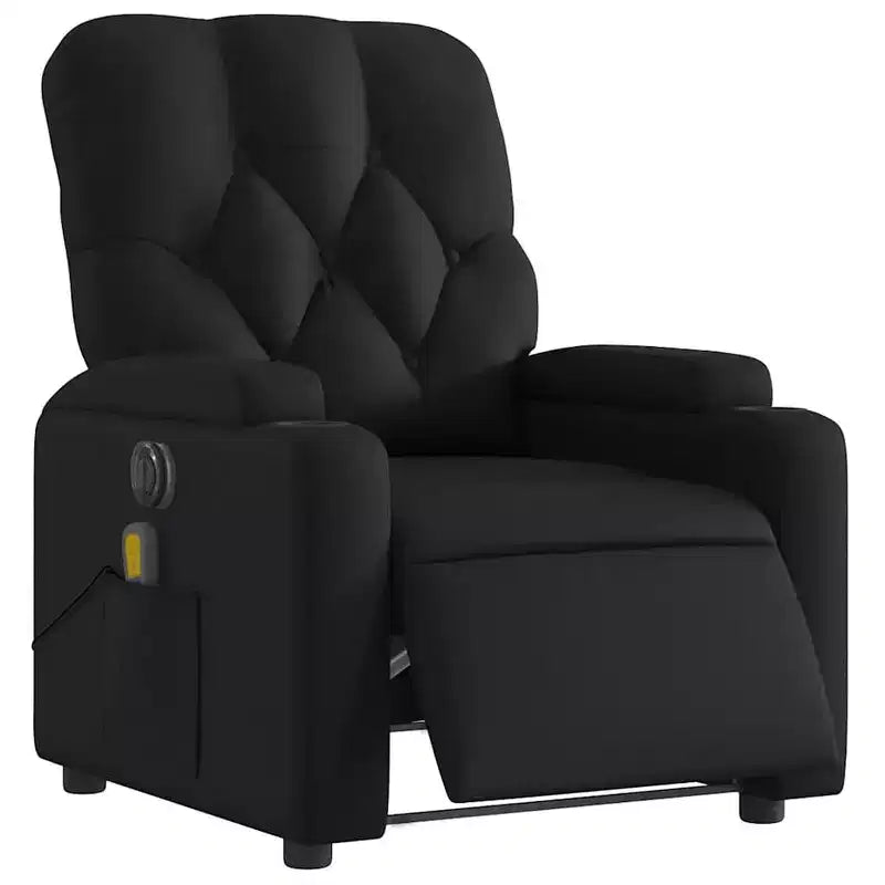 vidaXL Black Electric Massage Recliner Chair - Faux Leather, Motorized Adjusting Lounge Armchair with Vibration Massage, Cup Holders, Side Pocket