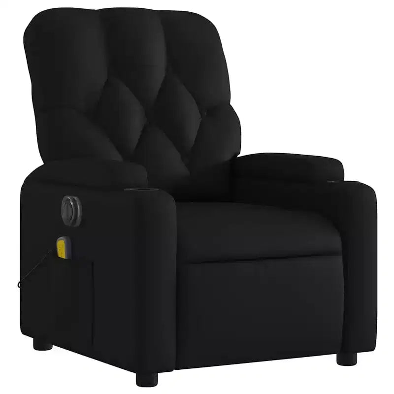vidaXL Black Electric Massage Recliner Chair - Faux Leather, Motorized Adjusting Lounge Armchair with Vibration Massage, Cup Holders, Side Pocket