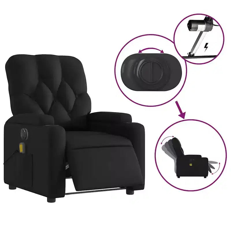 vidaXL Black Electric Massage Recliner Chair - Faux Leather, Motorized Adjusting Lounge Armchair with Vibration Massage, Cup Holders, Side Pocket