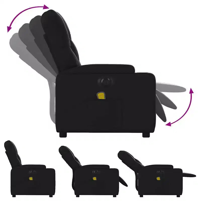 vidaXL Black Electric Massage Recliner Chair - Faux Leather, Motorized Adjusting Lounge Armchair with Vibration Massage, Cup Holders, Side Pocket