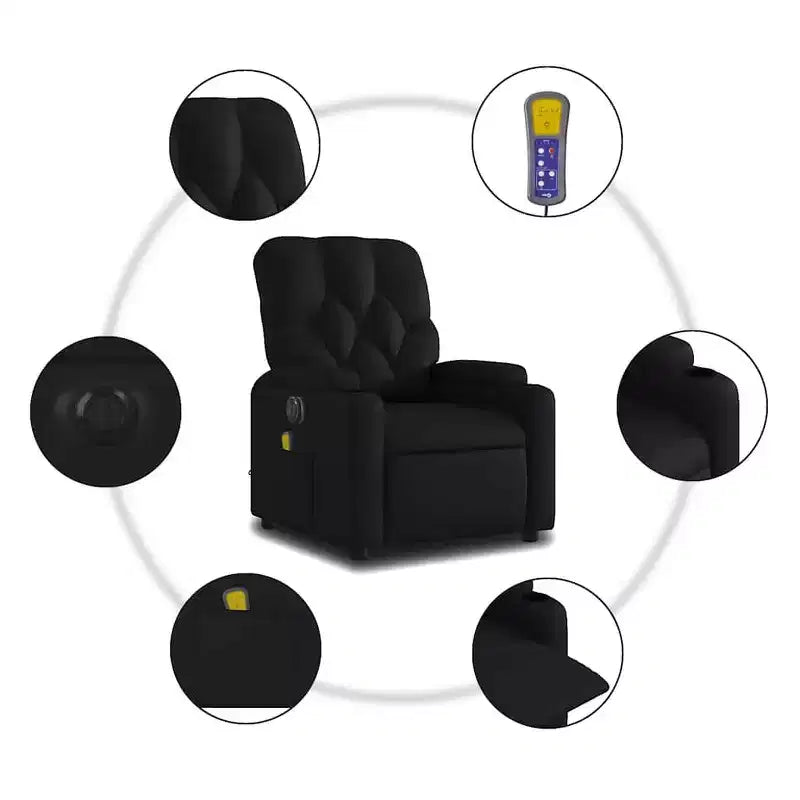 vidaXL Black Electric Massage Recliner Chair - Faux Leather, Motorized Adjusting Lounge Armchair with Vibration Massage, Cup Holders, Side Pocket