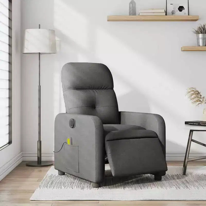 vidaXL Dark Gray Fabric Electric Massage Recliner Chair - Motorized Reclining Armchair with Vibration Massage, Comfortable Seating, and Sturdy Frame