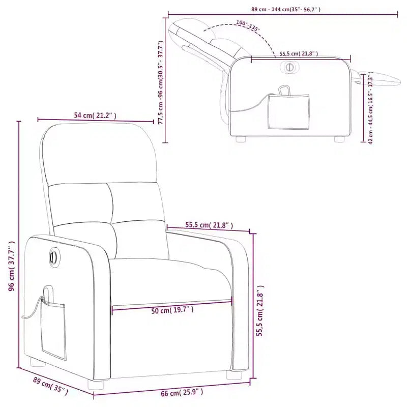 vidaXL Dark Gray Fabric Electric Massage Recliner Chair - Motorized Reclining Armchair with Vibration Massage, Comfortable Seating, and Sturdy Frame