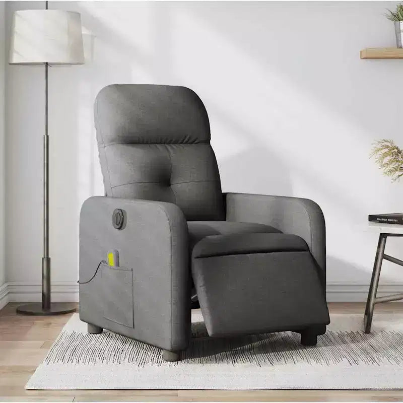 vidaXL Dark Gray Fabric Electric Massage Recliner Chair - Motorized Reclining Armchair with Vibration Massage, Comfortable Seating, and Sturdy Frame