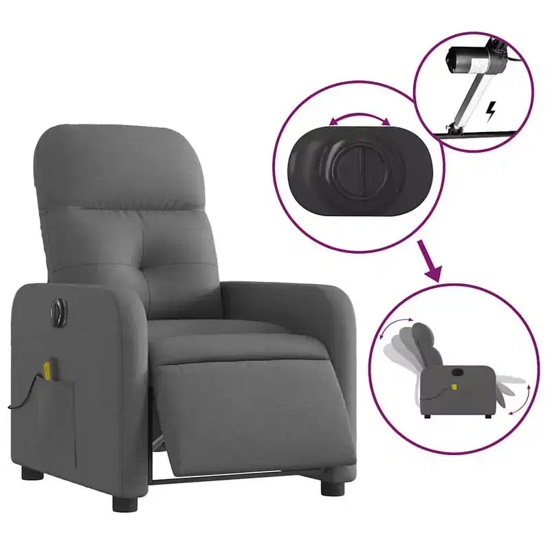 vidaXL Dark Gray Fabric Electric Massage Recliner Chair - Motorized Reclining Armchair with Vibration Massage, Comfortable Seating, and Sturdy Frame