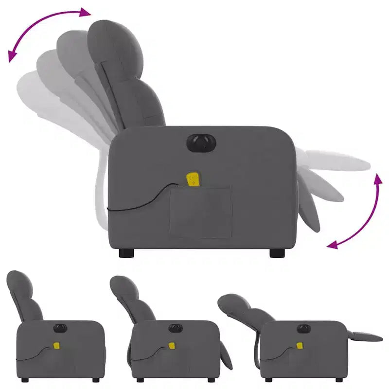 vidaXL Dark Gray Fabric Electric Massage Recliner Chair - Motorized Reclining Armchair with Vibration Massage, Comfortable Seating, and Sturdy Frame