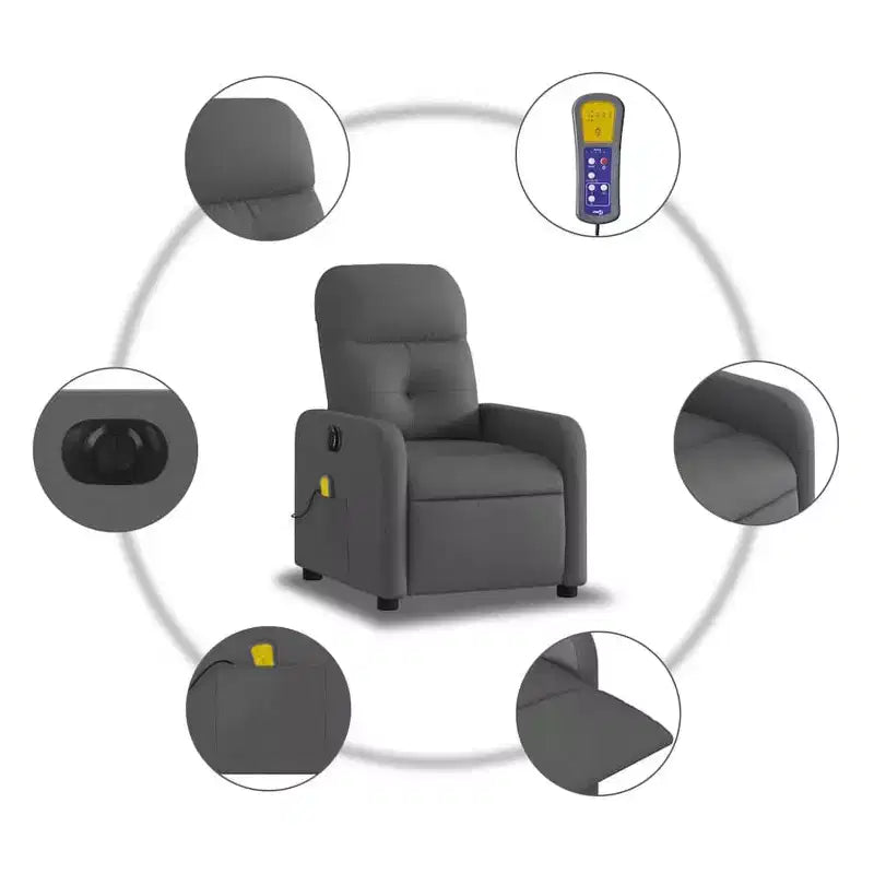 vidaXL Dark Gray Fabric Electric Massage Recliner Chair - Motorized Reclining Armchair with Vibration Massage, Comfortable Seating, and Sturdy Frame