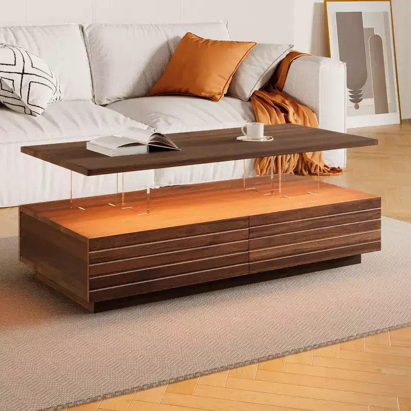 47.2 Modern LED Coffee Table, Smart Dimming Rectangular Center Table with 2 Hidden Drawers & Touch Control for Living Room/Home Theater
