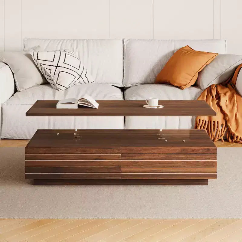 47.2 Modern LED Coffee Table, Smart Dimming Rectangular Center Table with 2 Hidden Drawers & Touch Control for Living Room/Home Theater