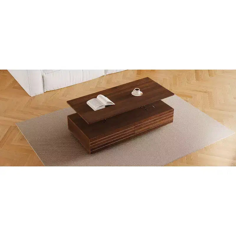 47.2 Modern LED Coffee Table, Smart Dimming Rectangular Center Table with 2 Hidden Drawers & Touch Control for Living Room/Home Theater