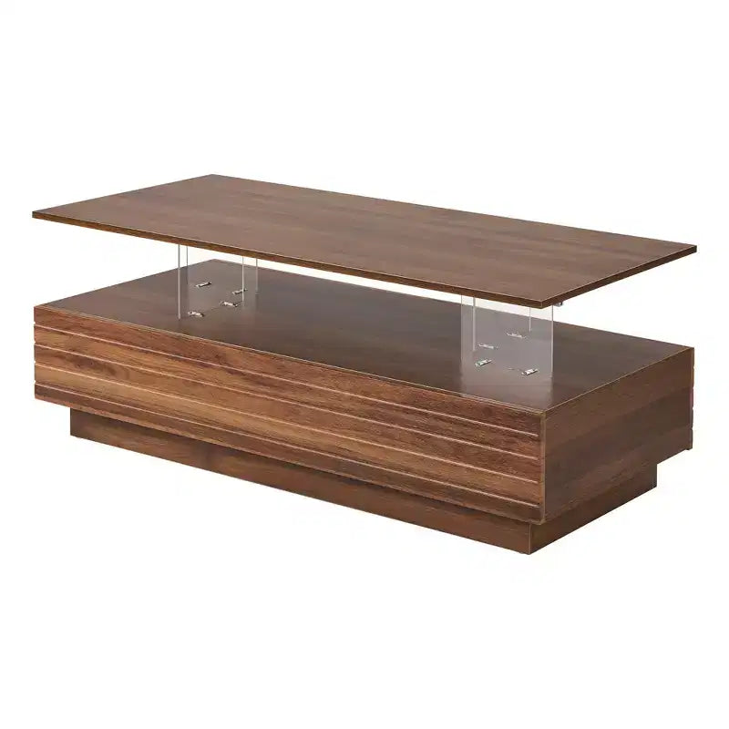 47.2 Modern LED Coffee Table, Smart Dimming Rectangular Center Table with 2 Hidden Drawers & Touch Control for Living Room/Home Theater