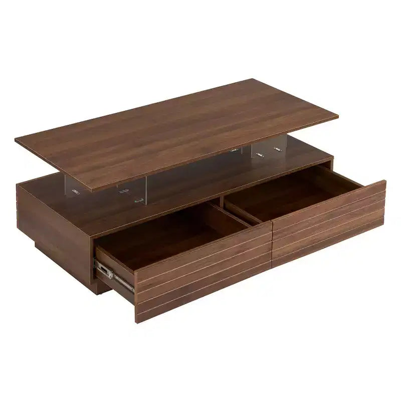 47.2 Modern LED Coffee Table, Smart Dimming Rectangular Center Table with 2 Hidden Drawers & Touch Control for Living Room/Home Theater