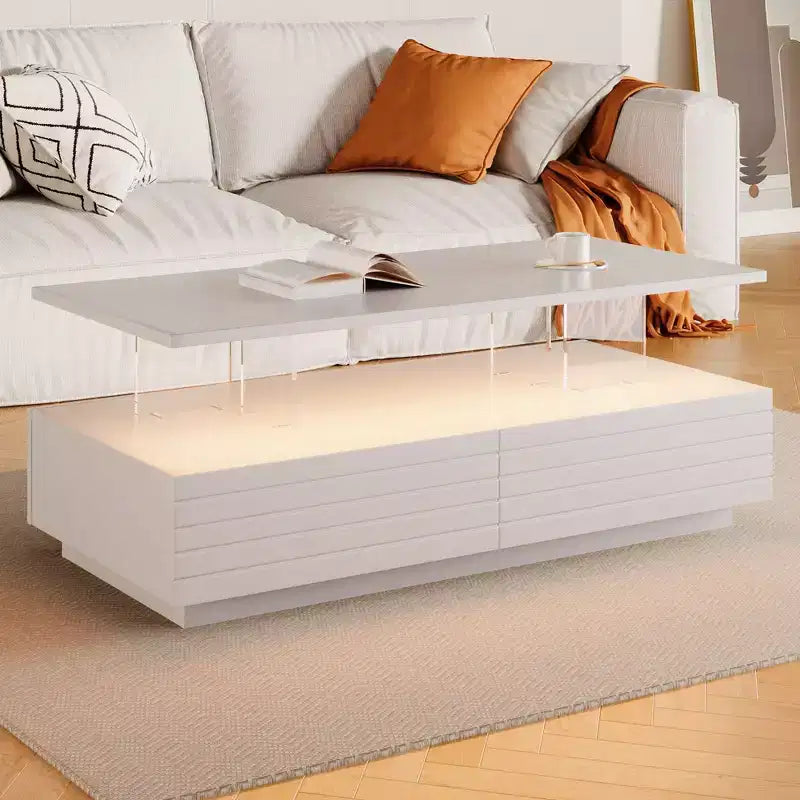 47.2 Modern LED Coffee Table, Smart Dimming Rectangular Center Table with 2 Hidden Drawers & Touch Control for Living Room/Home Theater