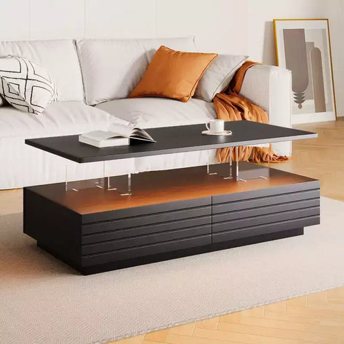 47.2 Modern LED Coffee Table, Smart Dimming Rectangular Center Table with 2 Hidden Drawers & Touch Control for Living Room/Home Theater