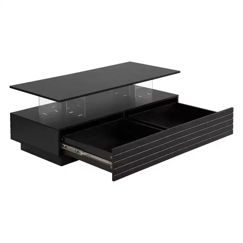 47.2 Modern LED Coffee Table, Smart Dimming Rectangular Center Table with 2 Hidden Drawers & Touch Control for Living Room/Home Theater