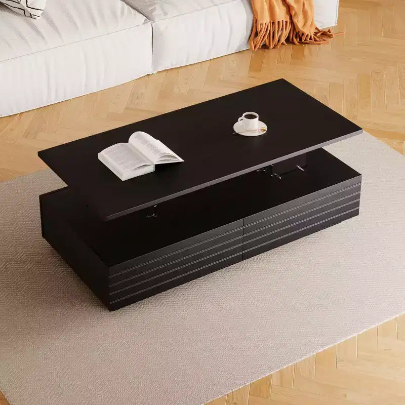 47.2 Modern LED Coffee Table, Smart Dimming Rectangular Center Table with 2 Hidden Drawers & Touch Control for Living Room/Home Theater