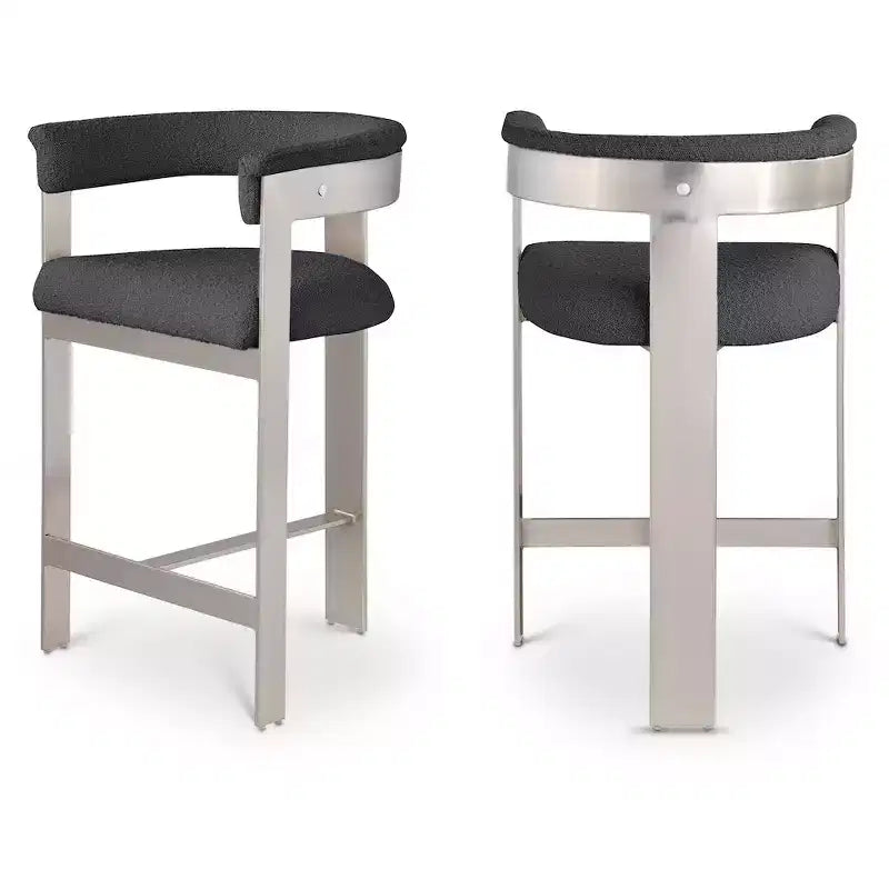 Meridian Furniture,Romeo Black Boucle Fabric Counter Stool, Set of 2