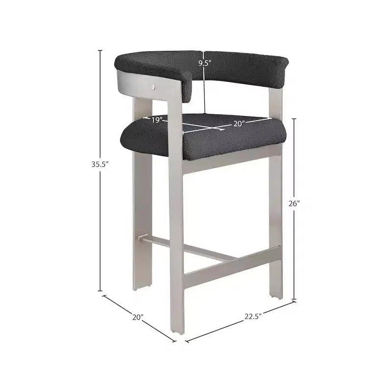 Meridian Furniture,Romeo Black Boucle Fabric Counter Stool, Set of 2