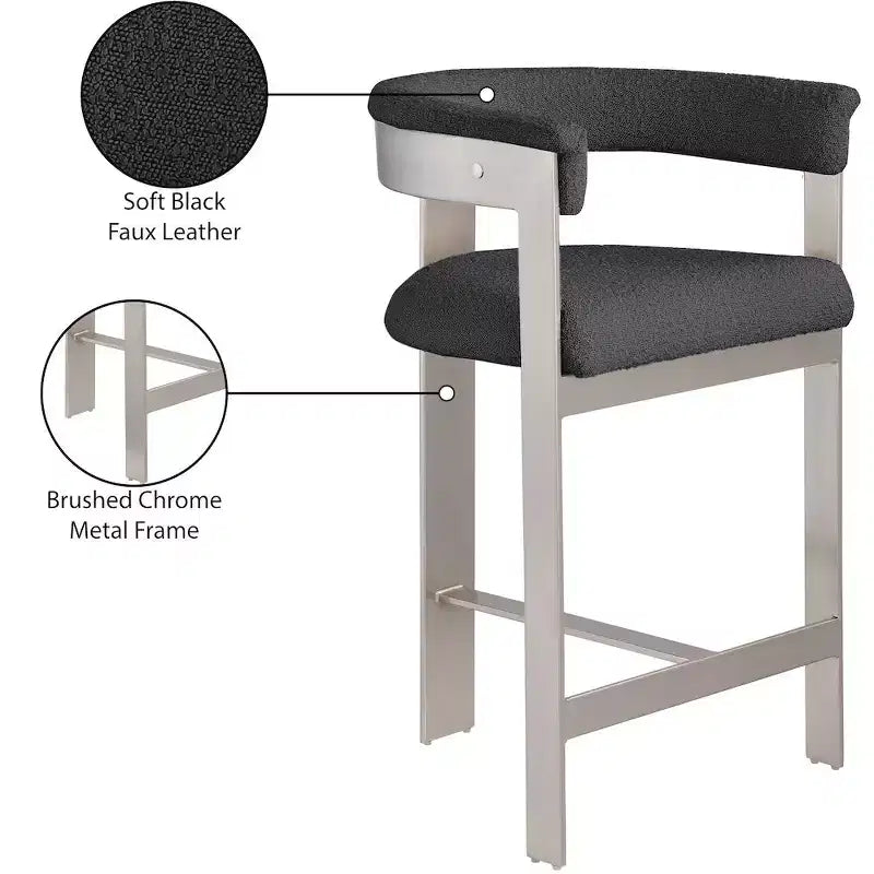 Meridian Furniture,Romeo Black Boucle Fabric Counter Stool, Set of 2
