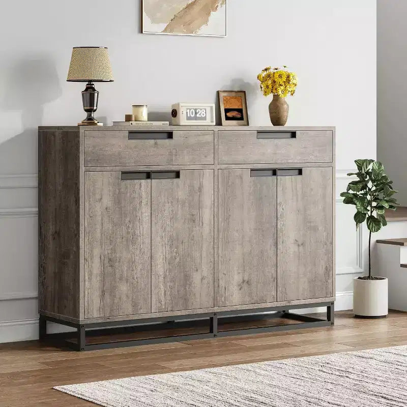 Sideboard Buffet Cabinet, 55 Kitchen Accent Modern Storage Cabinet with 2 Drawers and 4 Doors, Coffee Bar Buffet Table for Kitchen, Dining Room
