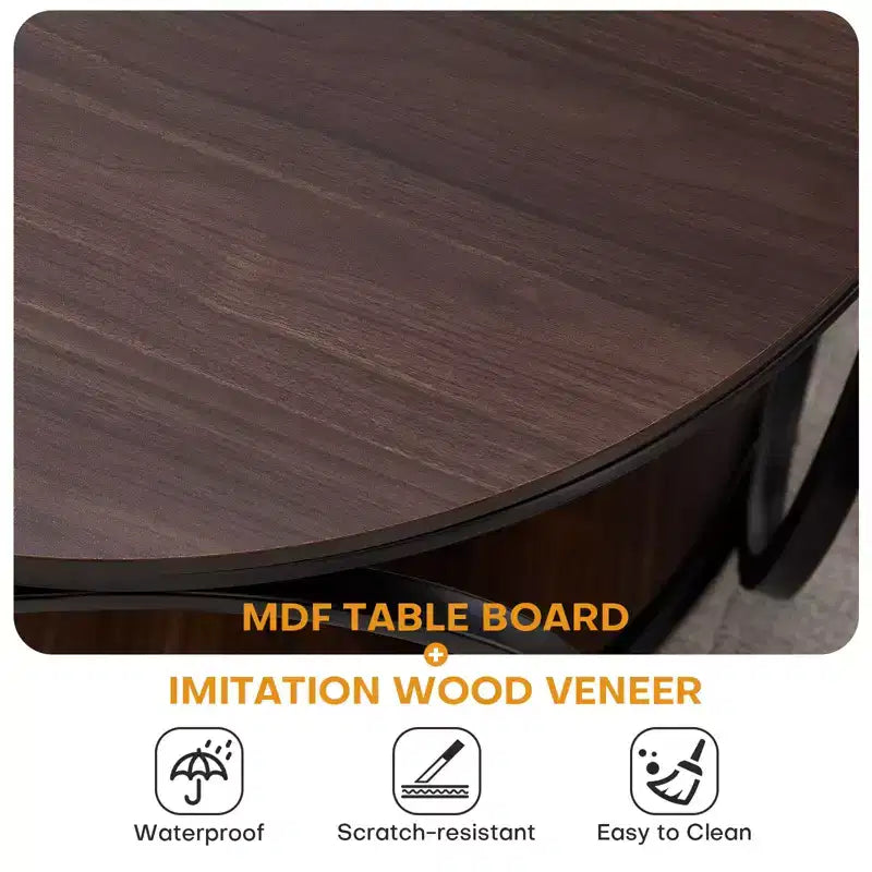 Bekrvio 31.5 2 Tier Industrial Round Coffee Table, Modern Round Wood Coffee Table with Sturdy Circle Metal Frame for Living Room, Walnut