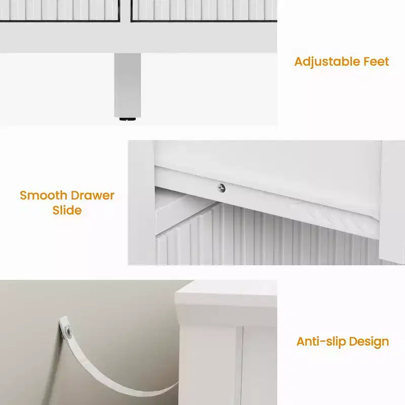Heynemo Fluted 9 Drawer Dresser, 59 Wide Modern Chest of Drawers with Metal Handle, TV Stand Storage Organizer for Bedroom, Living Room, White