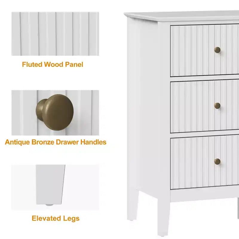 Heynemo Fluted 9 Drawer Dresser, 59 Wide Modern Chest of Drawers with Metal Handle, TV Stand Storage Organizer for Bedroom, Living Room, White