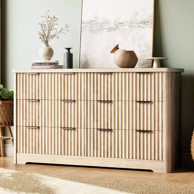 Acekool Fluted 6-Drawer Dresser  Modern Storage with Wavy Design & Sturdy Wood Top