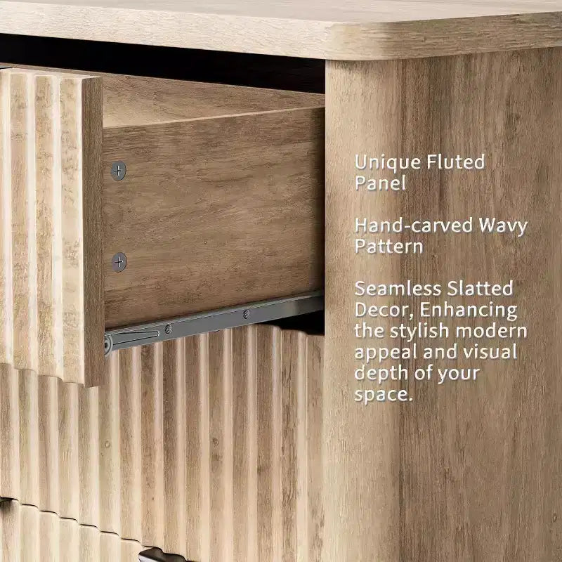 Acekool Fluted 6-Drawer Dresser  Modern Storage with Wavy Design & Sturdy Wood Top