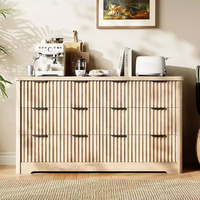 Acekool Fluted 6-Drawer Dresser  Modern Storage with Wavy Design & Sturdy Wood Top
