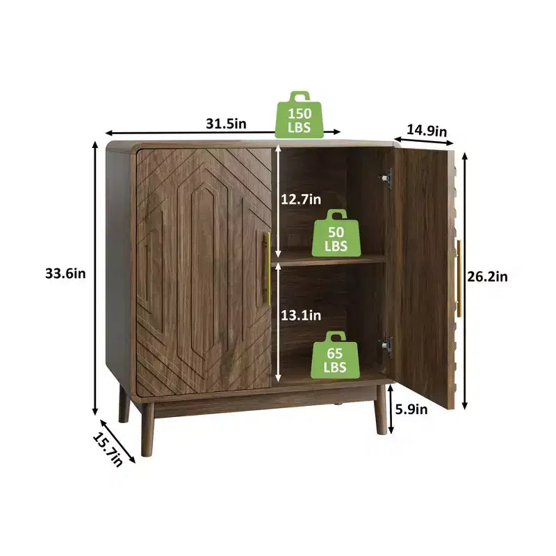 Hecarim Rustic Carved Doors Wood Storage Cabinet with Adjustable Shelves