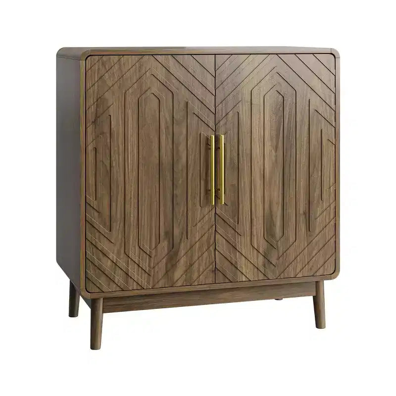 Hecarim Rustic Carved Doors Wood Storage Cabinet with Adjustable Shelves