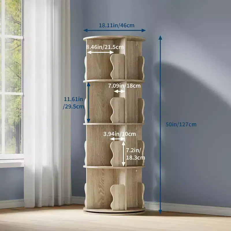 GustoWave 4 Tier Rotating Bookshelf Tower, 360 Stackable Wood Spinning Bookshelf - Storage Display Rack Standing Revolving Bookcase