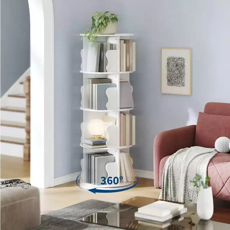 GustoWave 4 Tier Rotating Bookshelf Tower, 360 Stackable Wood Spinning Bookshelf - Storage Display Rack Standing Revolving Bookcase