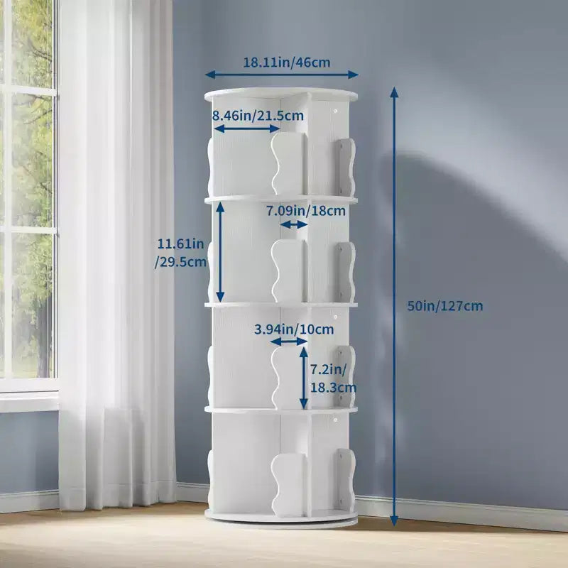 GustoWave 4 Tier Rotating Bookshelf Tower, 360 Stackable Wood Spinning Bookshelf - Storage Display Rack Standing Revolving Bookcase