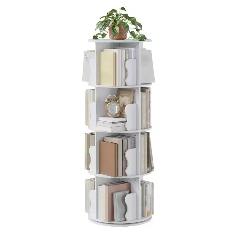 GustoWave 4 Tier Rotating Bookshelf Tower, 360 Stackable Wood Spinning Bookshelf - Storage Display Rack Standing Revolving Bookcase