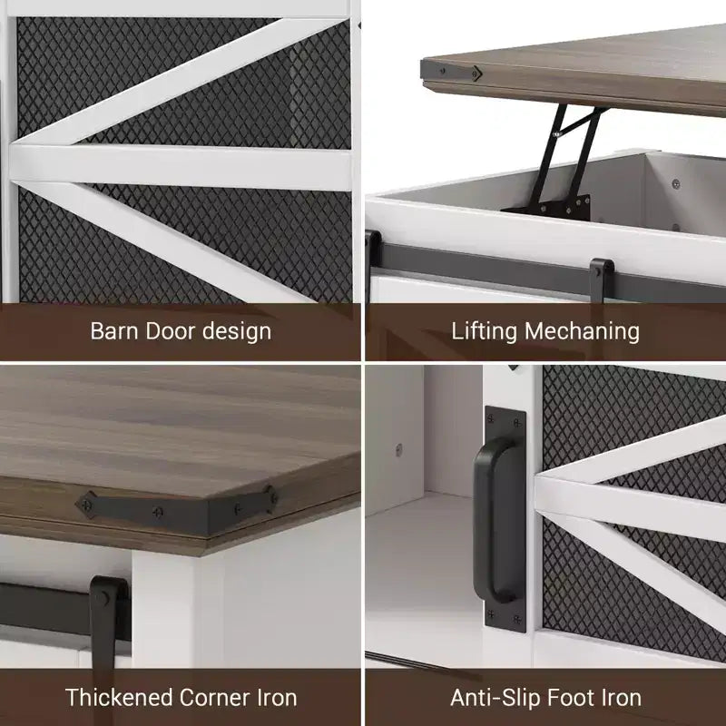 47 Inch Lift Top Coffee Tables with Storage & Sliding Barn Doors, Farmhouse Wood Cocktail Table, Living Room Furniture for Apartments