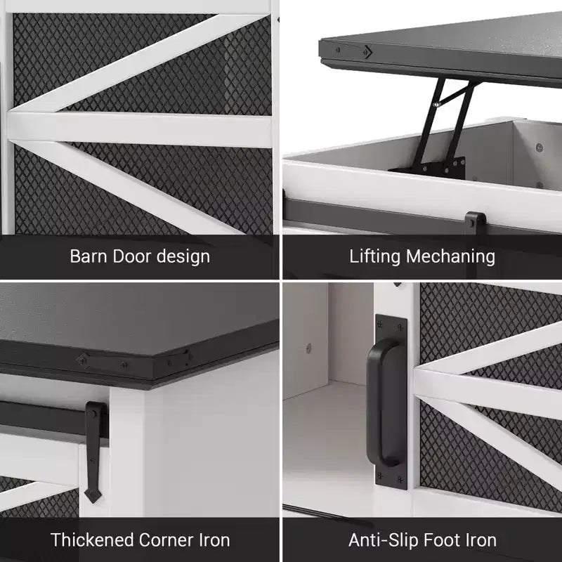 47 Inch Lift Top Coffee Tables with Storage & Sliding Barn Doors, Farmhouse Wood Cocktail Table, Living Room Furniture for Apartments