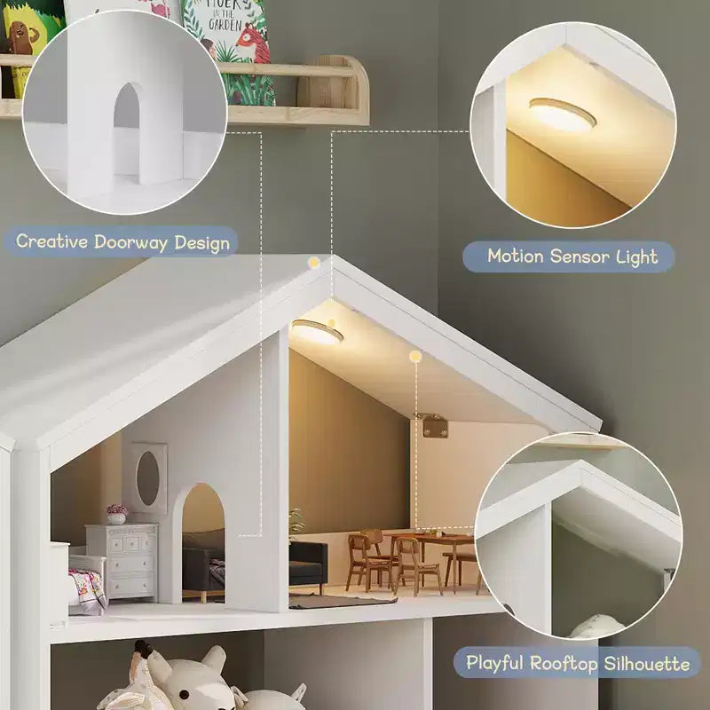 3-Tier Kids Bookshelf, Toy Storage Organizer with Motion Sensor Light, Wooden Book Shelf, Kids Book Rack for Kids Rooms, Classroom, Playing Room