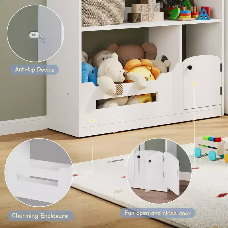 3-Tier Kids Bookshelf, Toy Storage Organizer with Motion Sensor Light, Wooden Book Shelf, Kids Book Rack for Kids Rooms, Classroom, Playing Room