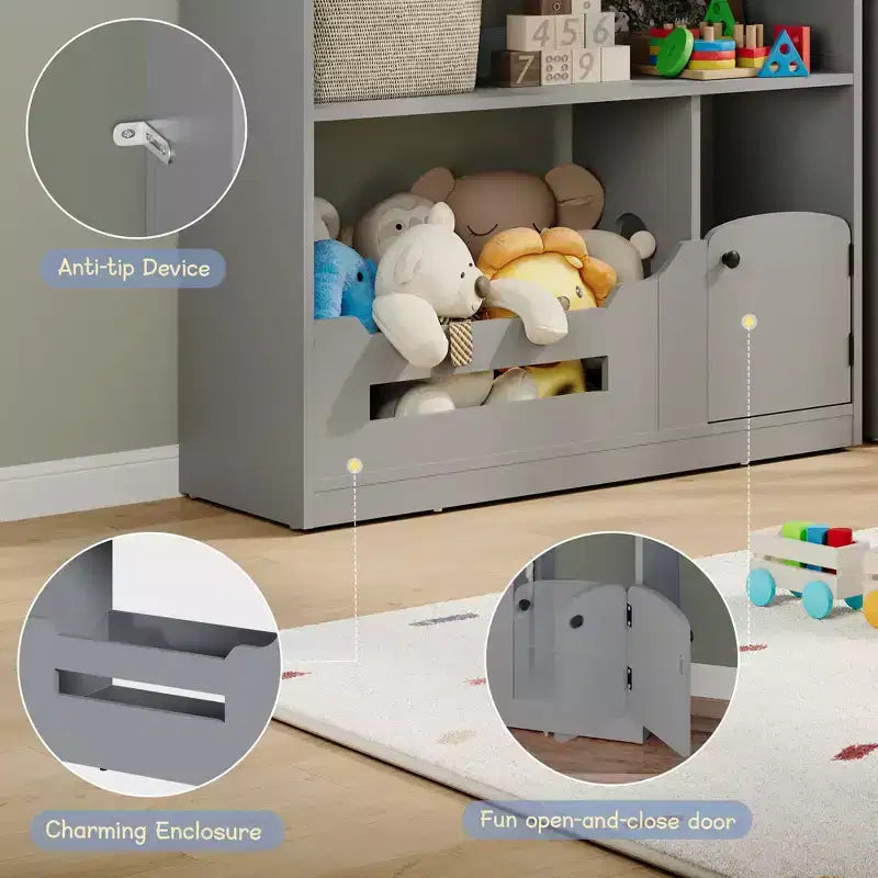 3-Tier Kids Bookshelf, Toy Storage Organizer with Motion Sensor Light, Wooden Book Shelf, Kids Book Rack for Kids Rooms, Classroom, Playing Room
