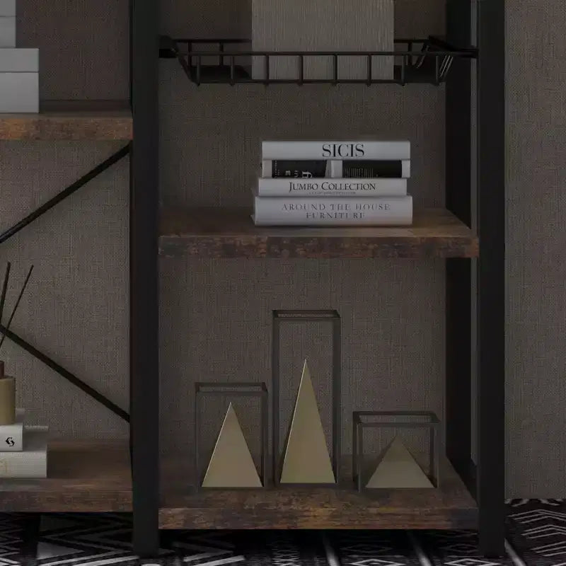 5-Tier Bakers Rack w/ Wire Basket, Microwave Stand w/ Power Outlets & Open Kitchen Shelving