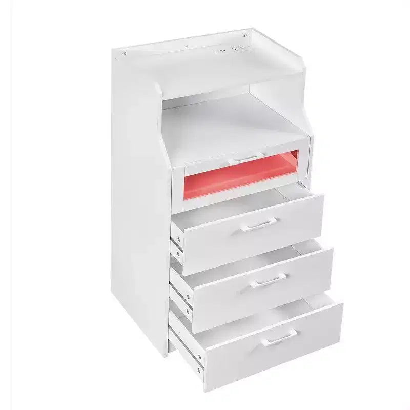 VECELO White Dresser Tall Modern Makeup Vanity Table with LED Lights & Charging Station