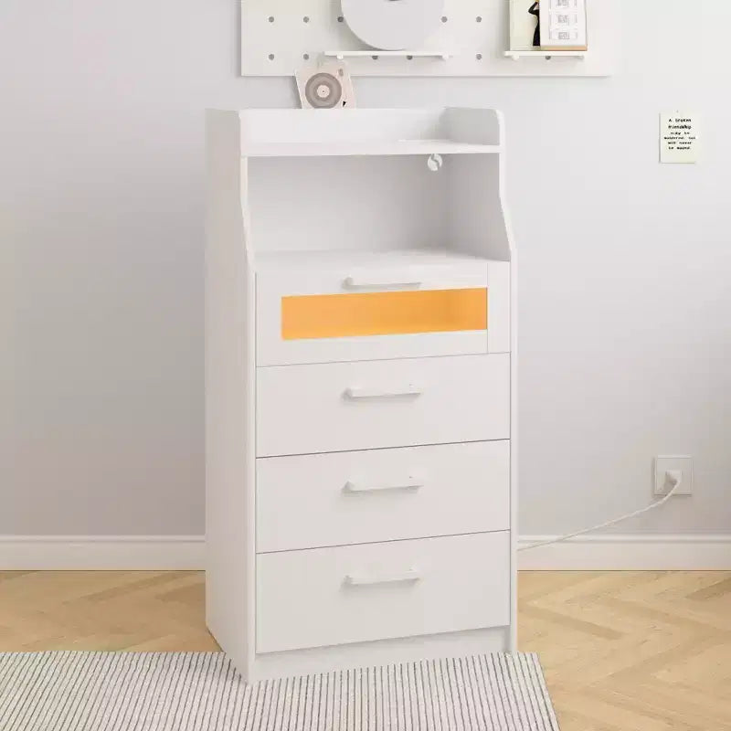 VECELO White Dresser Tall Modern Makeup Vanity Table with LED Lights & Charging Station